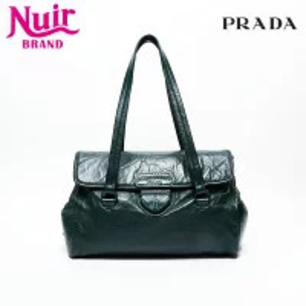 Prada vintage leather flap shoulder bag wrinkled dark green